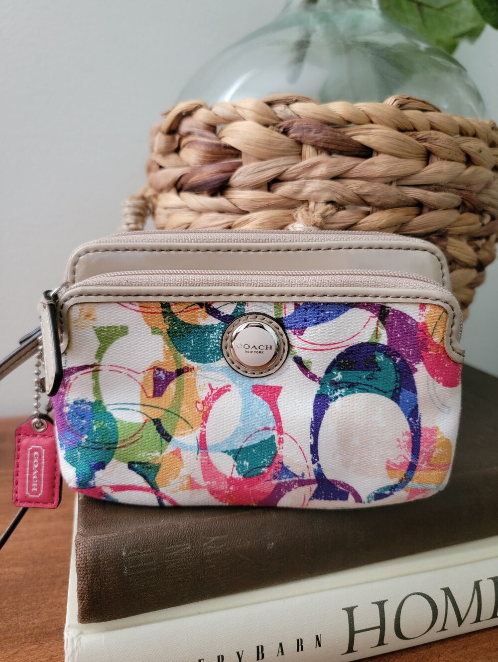 Coach Poppy Graffiti Double Zip Wristlet Wallet Multi-color Signature C Y2K